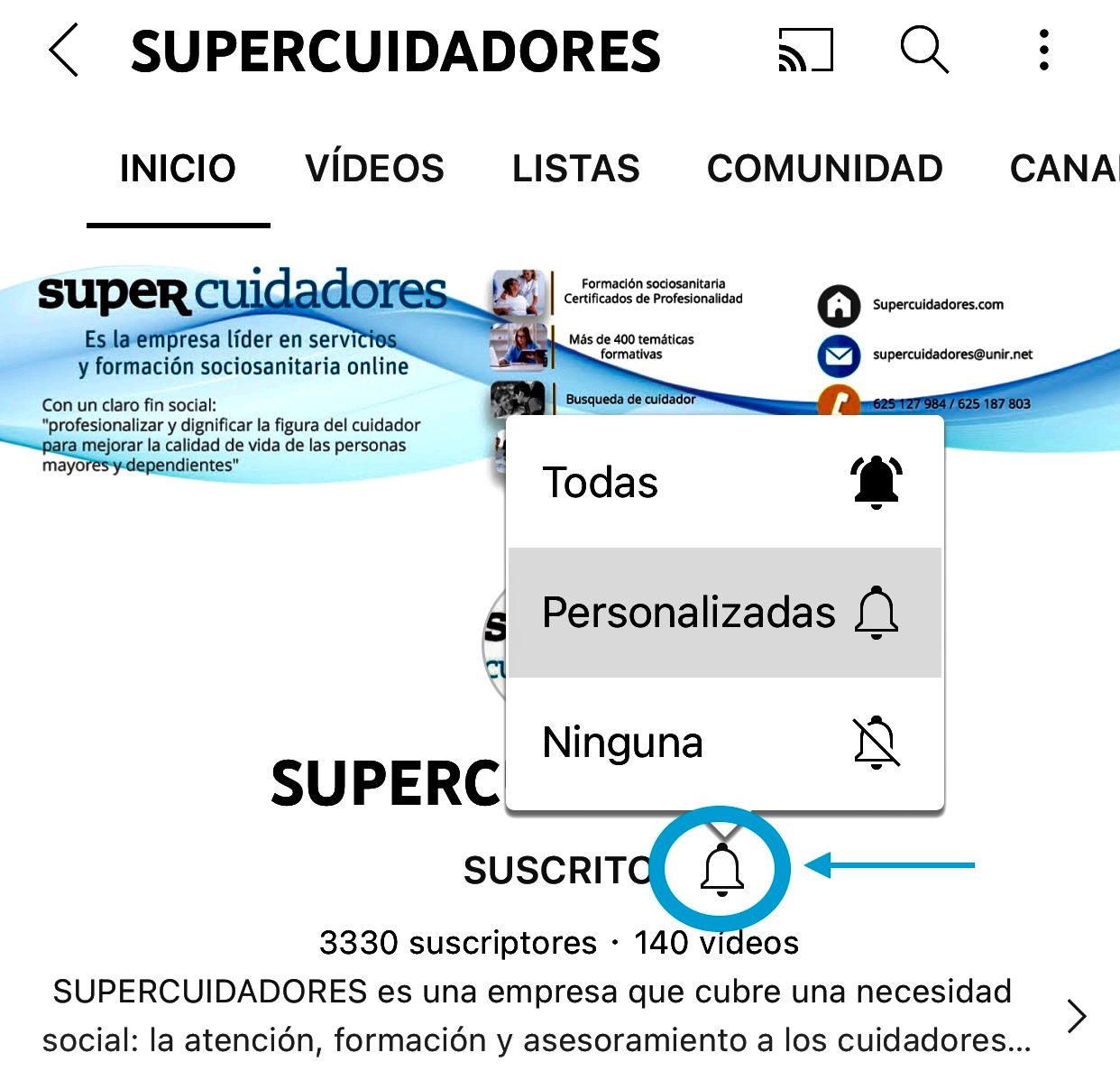 Manera de activar notificaciones en YouTube