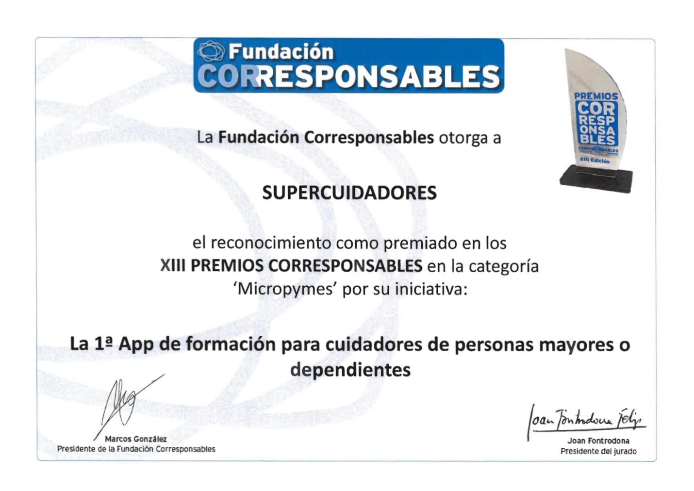 Diploma por la App de SUPERCUIDADORES