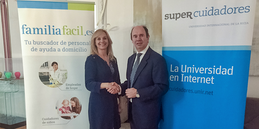 Nieves Fernández, CEO de Familiafacil.es; y Aurelio López-Barajas, Consejero Delegado de SUPER Cuidadores.