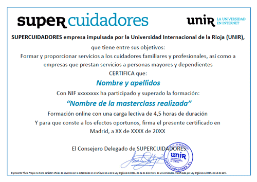 Diploma de realización de SUPERCUIDADORES 